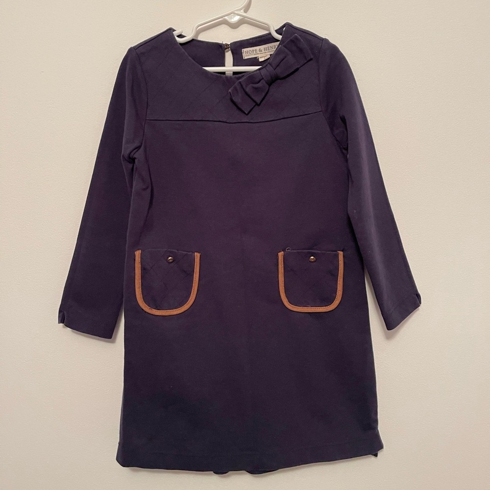 Navy Blue Kids Dress with Bow Detail